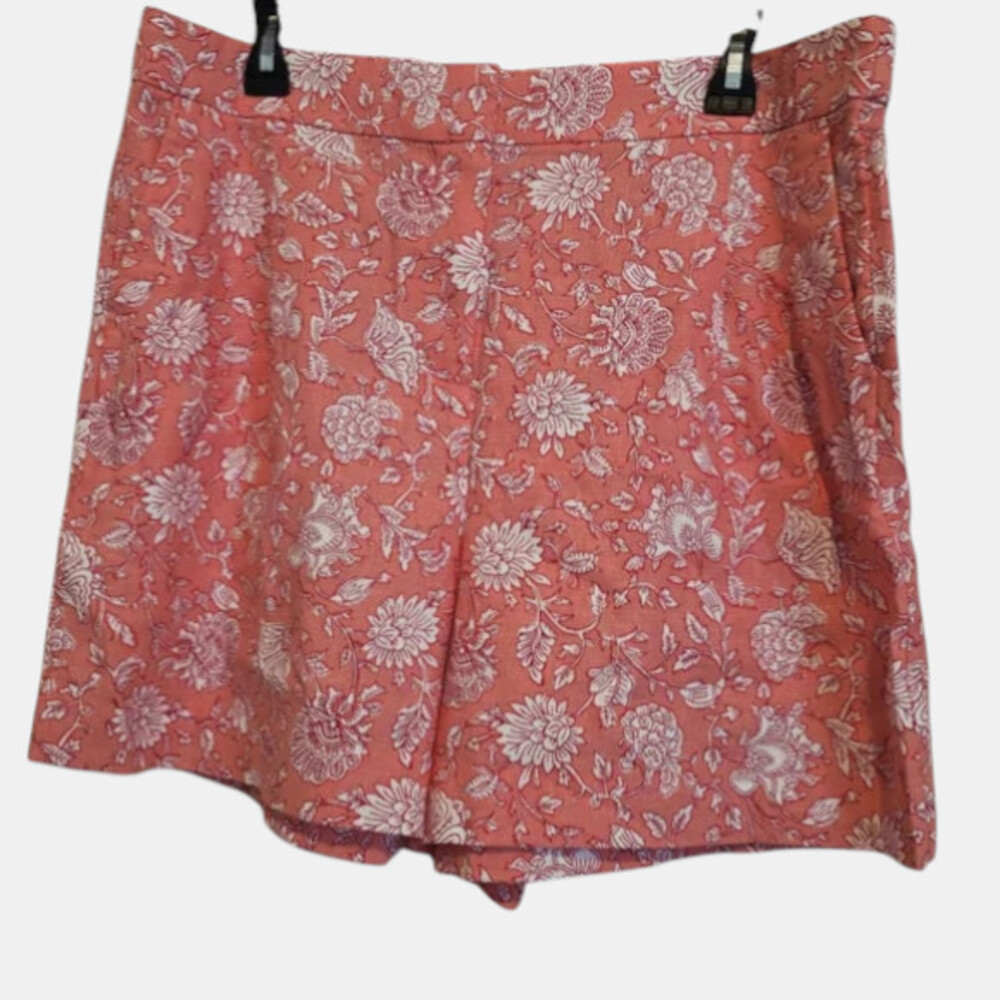 NWT J.Crew Linen Blend Shorts Floral Vacation Beach Island Coral Size 14